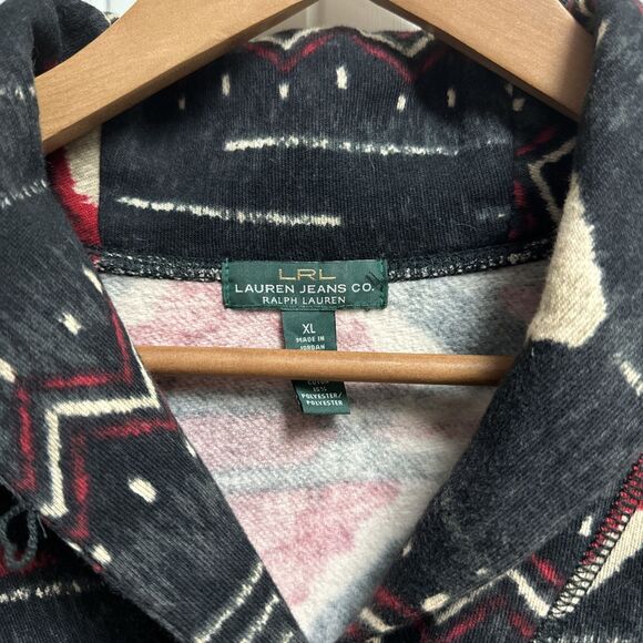 Lauren Ralph Lauren Sweater Women XL Red Navy Cardigan Shawl Southwestern Aztec - Picture 2 of 5